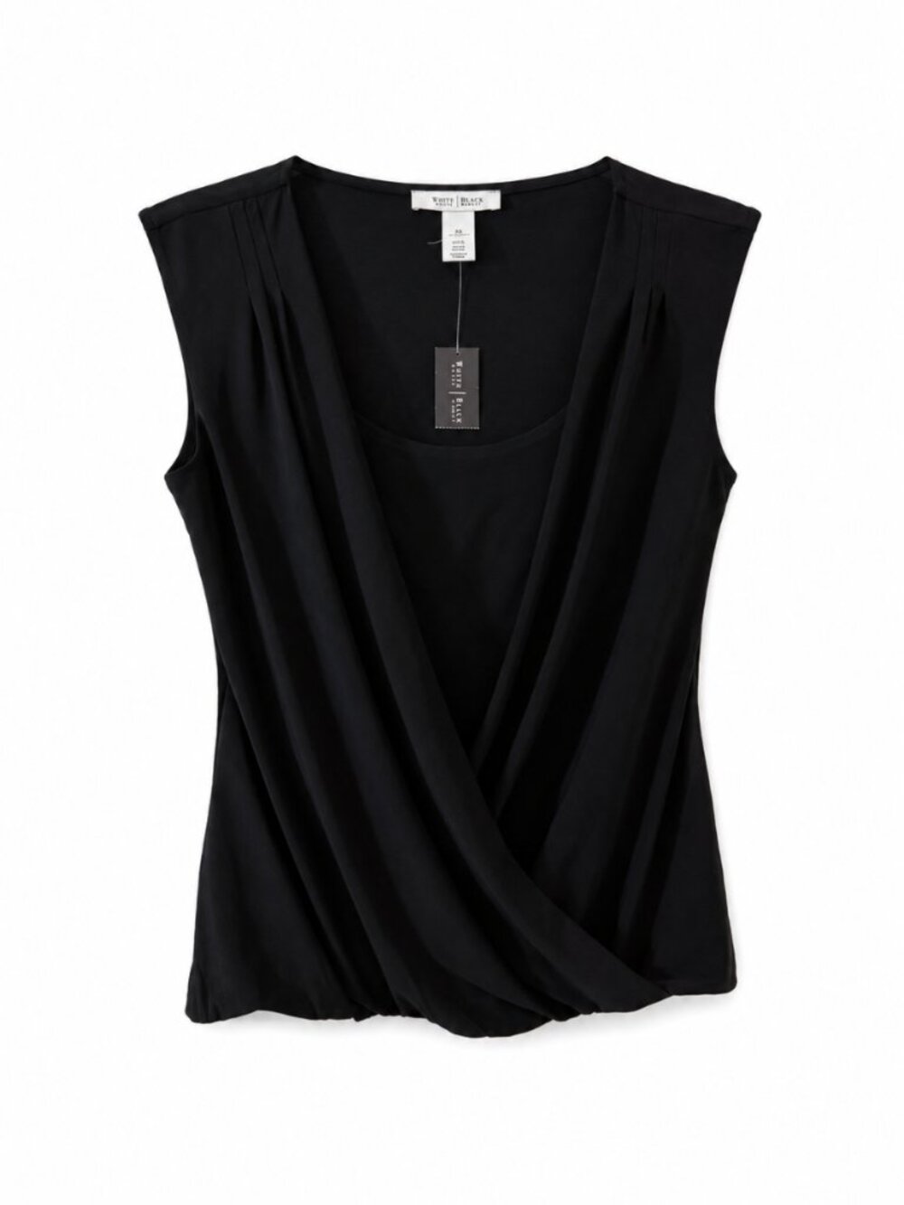 NWT White House Black Market Black Faux Wrap Sleeveless Top Size XS